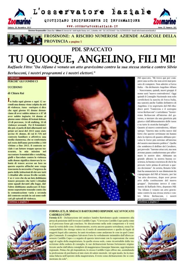 L'osservatore d'Italia edizione del 16 Novembre 2013